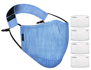 OxiClear N99 Handloom Linen Face Mask Carbon Filters Headband Reusable DRDO Certified (Denim)