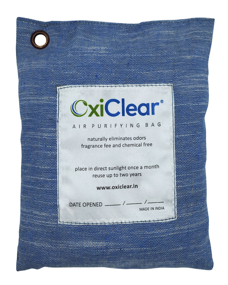 
            
                Load image into Gallery viewer, OxiClear Air Purifying Bag with Coconut Activated Charcoal, Odor Eliminator Absorber for Office Room Cars Closets (250g) (Blue)
            
        