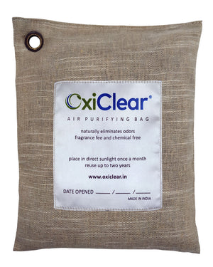 OxiClear Air Purifying Bag with Coconut Activated Charcoal, Odor Eliminator Absorber for Office Room Cars Closets (250g) (Soft Brown)