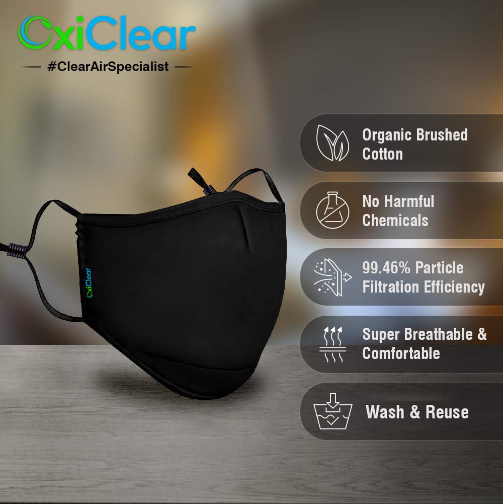 OxiClear Anti-Pollution Face Mask with 4 Activated Carbon Filters & Detachable Headband