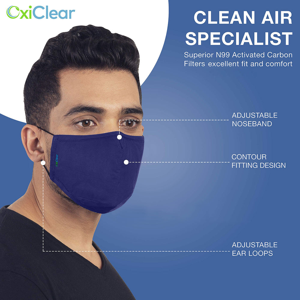 
            
                Load image into Gallery viewer, OxiClear N99 Anti Pollution Face Mask with Carbon Filters Headband Reusable D.R.D.O Certified (Multicolor) (Pack of 5) (No Valve)
            
        