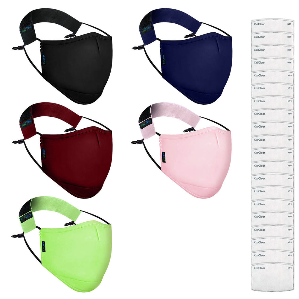 
            
                Load image into Gallery viewer, OxiClear N99 Anti Pollution Face Mask with Carbon Filters Headband Reusable D.R.D.O Certified (Multicolor) (Pack of 5) (No Valve)
            
        