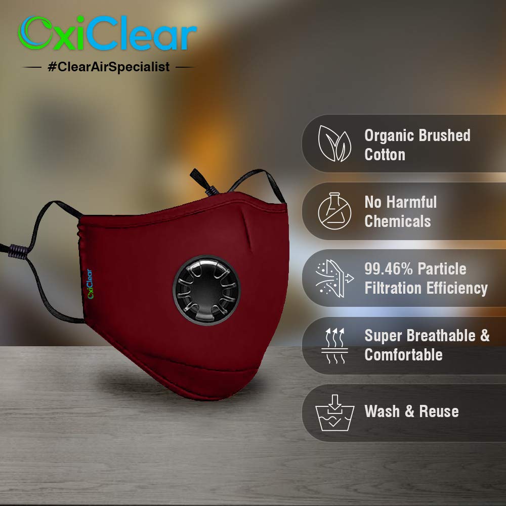 OxiClear N99 Face Mask(Maroon) (With Valve)