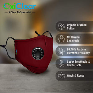 
            
                Load image into Gallery viewer, OxiClear N99 Anti Pollution Face Mask with Carbon Filters Headband Reusable D.R.D.O Certified (Maroon)
            
        