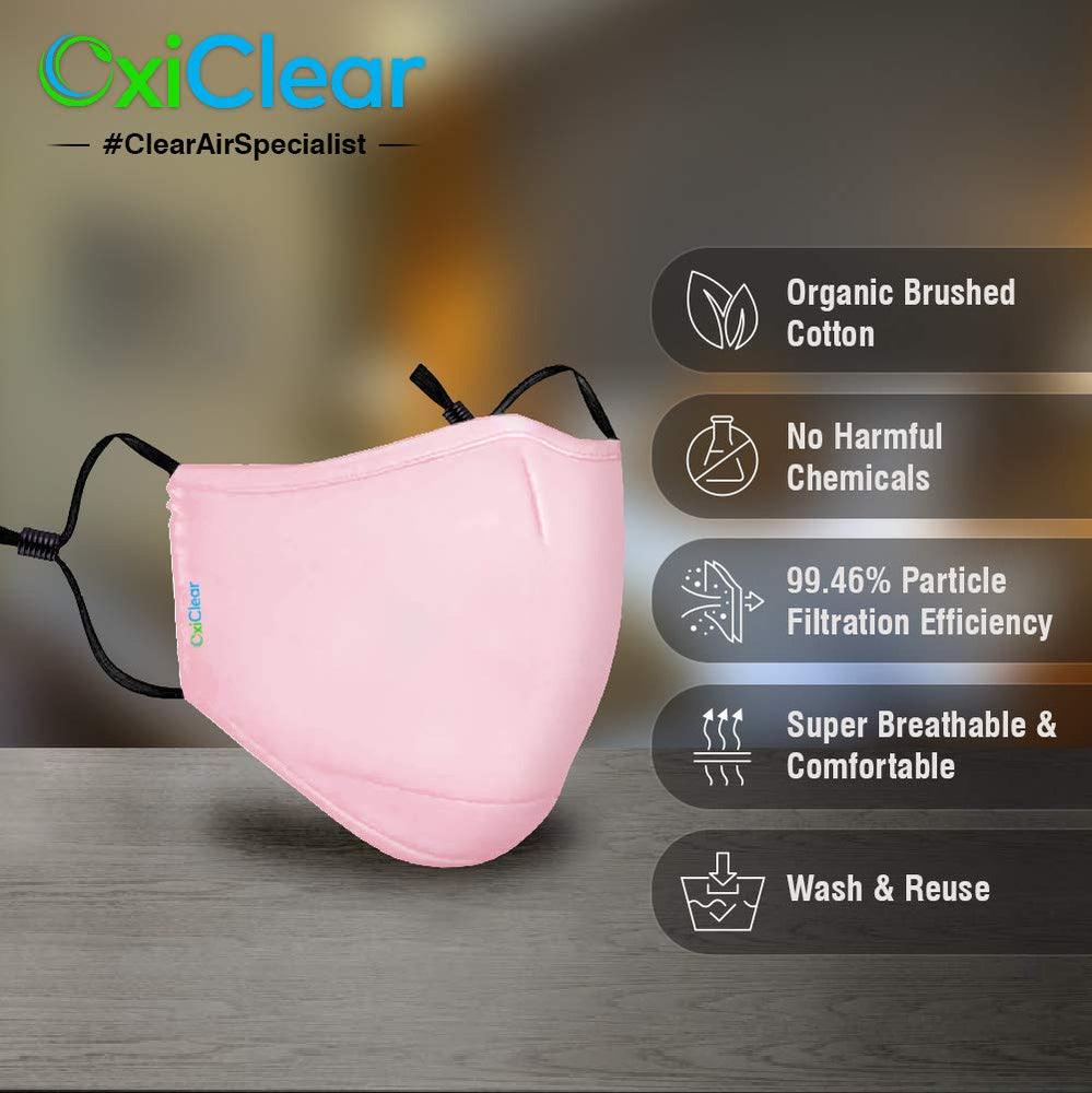 
            
                Load image into Gallery viewer, OxiClear N99 Anti Pollution Face Mask with Carbon Filters Headband Reusable D.R.D.O Certified (Lush Pink) (No Valve)
            
        